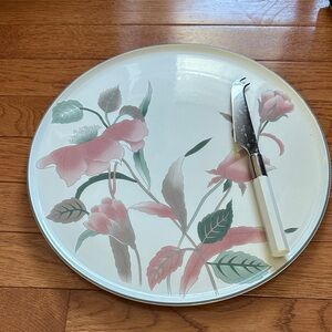 Mikasa Pink and Green Floral Cheese Plate with Knife